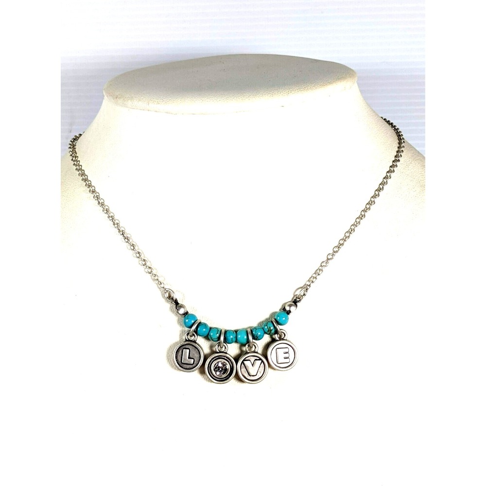 Premier Designs Silver Tone Blue Crystal Love Hope Charm Necklace 16in